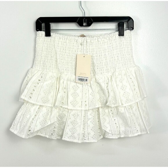 New Choosy Women 6 Small White Eyelet Fully Lined Mini Skirt Smocking Ruffle T - Picture 2 of 8